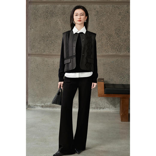 米思阳2026春新款单排扣蕾丝拼接西装马甲气质显瘦无袖叠穿上衣女3444 商品图5