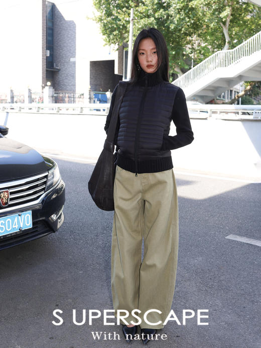 素舶 纯棉复古彩牛水洗立体廓形剪裁休闲工装弯刀阔腿裤 商品图4