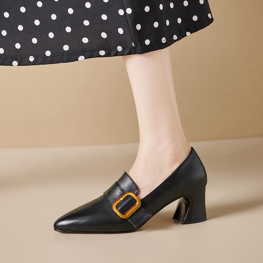 【预售5天】真皮尖头粗跟单鞋女新款时尚女鞋春秋百搭高跟鞋复古英伦风小皮鞋SY&F3125 商品图1