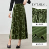 【内购】【褶艺竹叶】优雅国风系带松紧腰开叉设计遮肉显瘦丝绒A字半身裙-154QN3685 商品缩略图3