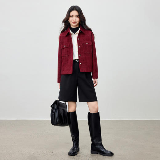 【内购】【夹棉保暖】优雅小香风翻领金属扣宽松落肩显瘦不臃肿雪尼尔外套-154WA3687 商品图2