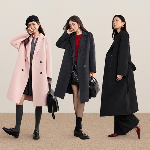 【内购】【理想大衣】气质通勤平驳领连肩中款双排扣佰搭双面呢大衣-W54OA8785 商品图2