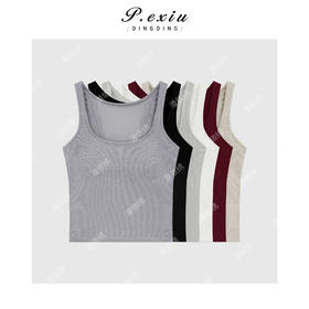 04-1纯色U领拼接蕾丝修身显瘦吊带背心 CF2056