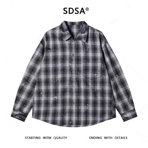 56150SDSA男士秋冬新款痞帅男装韩版磨破格子翻领长袖衬衫百搭宽松衬衣 商品图1