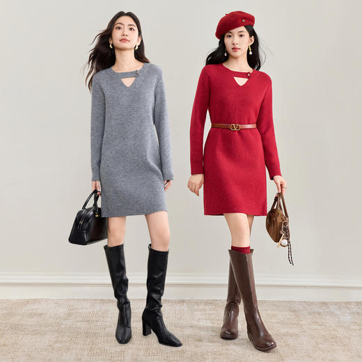 【内购】【云朵裙】优雅聚会镂空圆领软糯弹力亮丝珊瑚绒直筒连衣裙-W53LG3576 商品图2