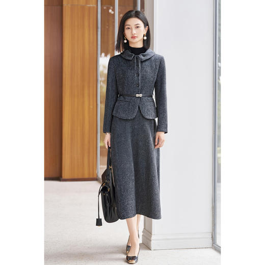 剩S/M/L/XL 【时光套装】米思阳2026春季新款优雅高级感羊毛保暖时尚套装气质收腰外套大摆裙两件套女5253 商品图2