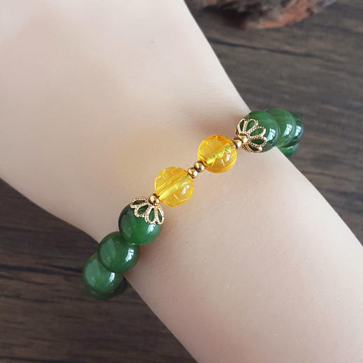 【天然正品】天然细腻菠菜绿约9.5MM碧玉猫眼和田玉手串9.5号（皆取最大值）女士120925NJM12现售价：780特价 商品图6