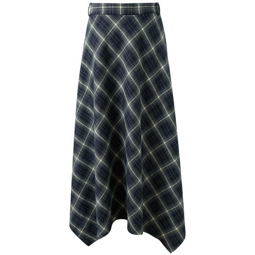 三彩2025冬季新款复古格纹半身裙高腰A字裙垂感长裙设计感M 商品图4