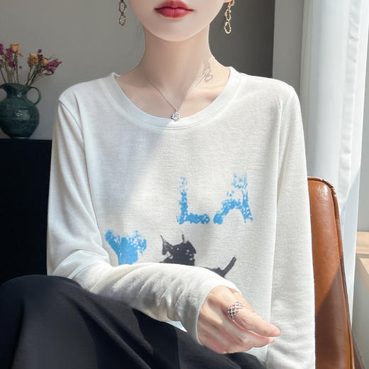奥伊米初秋百搭100%天丝初秋圆领小狗印花薄款打底衫YTMA120 商品图1