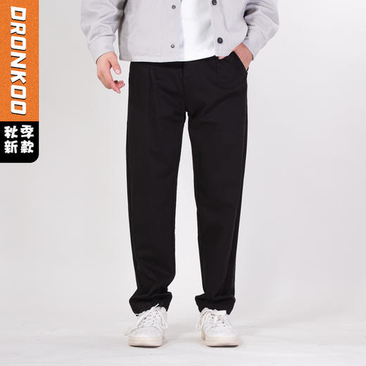 DRONKOO 2025 正常腰左袋金属标斜纹针织基础款中厚休闲长裤 商品图0