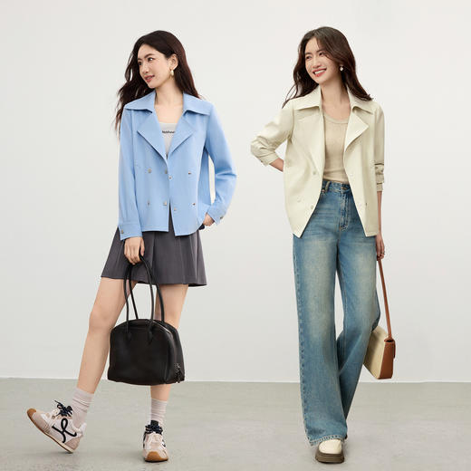 【内购】【双排扣】都市通勤气质翻驳领门襟字母四合扣长袖风衣外套-153WB2255 商品图2