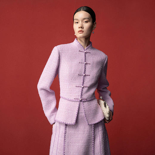 【林栖设计小店】（现货）小香风粉短外套肌理感优雅国风气质2025秋冬新款长袖上衣女T1954147 商品图9