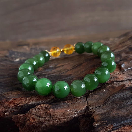 【天然正品】天然细腻菠菜绿约9.5MM碧玉猫眼和田玉手串9.5号（皆取最大值）女士120925NJM12现售价：780特价 商品图4