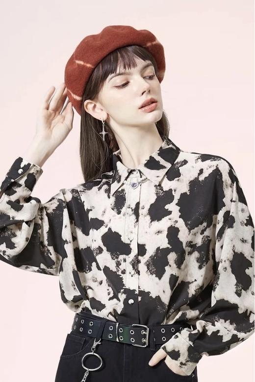 I'M ONE 垂感休闲不规则印花衬衣 17029 商品图0