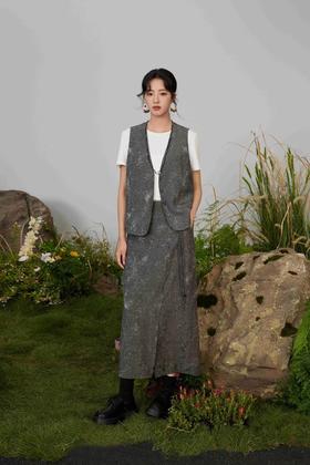 Le Malene 灰色精致国风背心半裙套装 20922