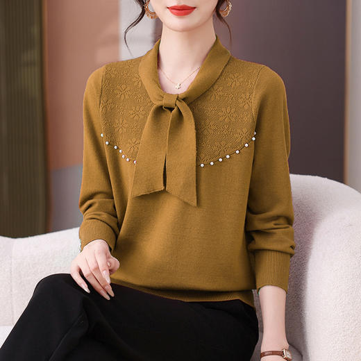 FCY FQ88737圆领蝴蝶结长袖针织衫时尚打底衫 商品图2