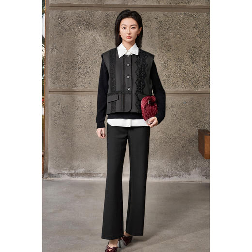 米思阳2026春新款单排扣蕾丝拼接西装马甲气质显瘦无袖叠穿上衣女3444 商品图4