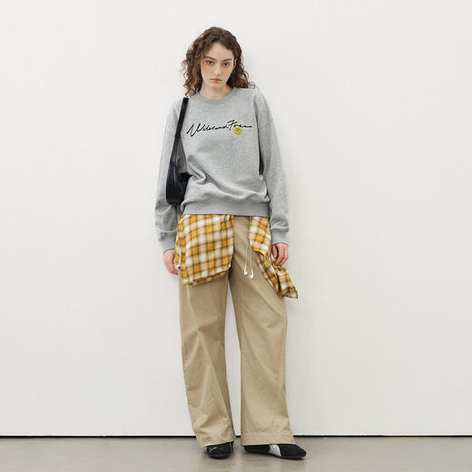 714street美式复古草写文字印花圆领卫衣男装2025秋冬情侣长袖T恤 商品图2