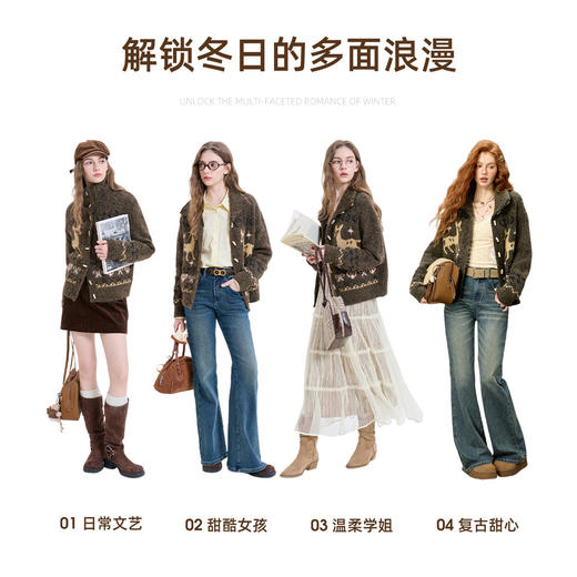 三彩独醒2025冬季新款复古提花毛衣开衫宽松针织衫F 商品图3