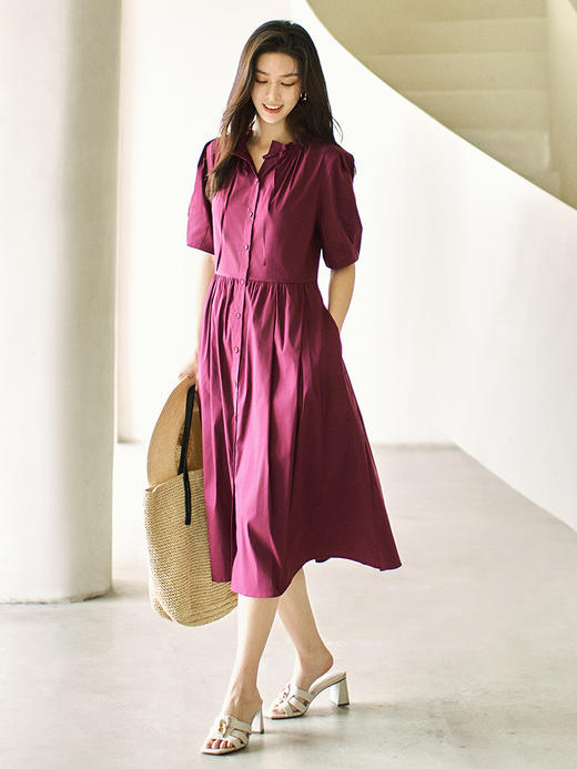 23区日系夏季通勤职业OL棉混纺立领拼接短袖连衣裙连身裙商场同款 商品图1