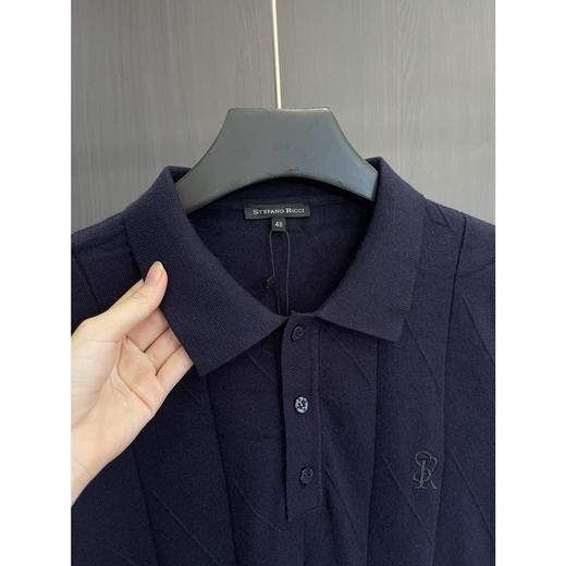 羊绒真丝混纺坑条男士薄款毛衣翻领针织Polo衫短袖 商品图8