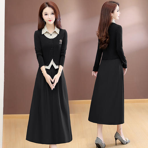 QYM 53B257-Y假两件上衣高腰半身裙两件套套装裙 商品图2