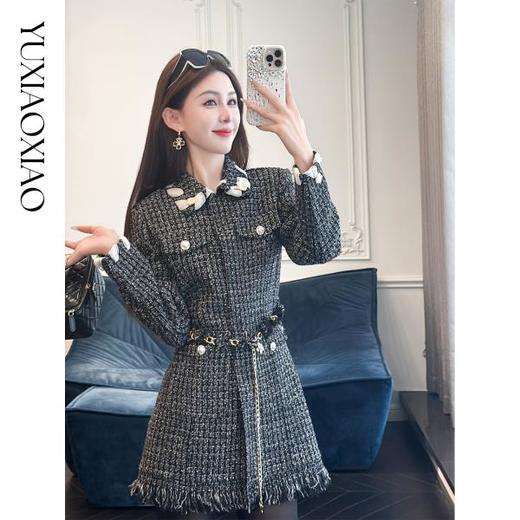 余潇潇【黑钻缪斯】重工手工双面呢小香翻领中长款绵羊毛外套 商品图0