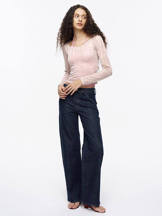 TR她热 百搭选手 蓝色休闲微弹复古百搭时髦原色牛仔直筒裤 商品图3