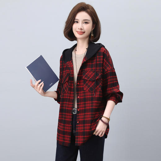 WH85092025年春季上新气质时尚文艺风格纹连帽外套小个子百搭设计感 商品图1