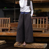 绽放593朵/加厚色织亚麻拼提花翻边半腰松紧阔腿裤松弛感休闲裤女 商品缩略图0