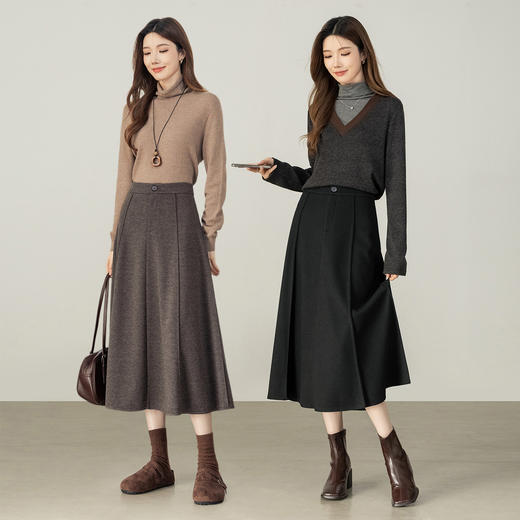 【内购】【立裁显瘦】都市通勤梨型身材高腰宽松保暖厚毛呢A字半身裙-154QP3738 商品图2