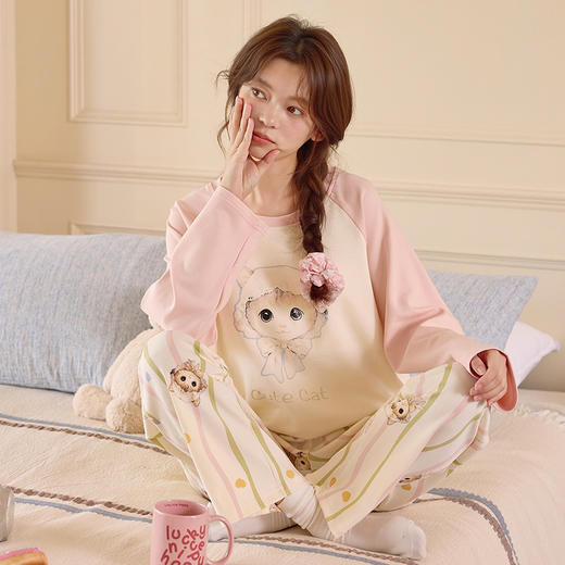 家居服新款学生可爱带胸垫睡衣女秋季套头长袖长裤甜美少女格子卡通可外穿秋冬家居服 商品图7