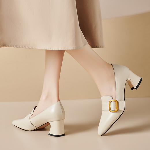 【预售5天】真皮尖头粗跟单鞋女新款时尚女鞋春秋百搭高跟鞋复古英伦风小皮鞋SY&F3125 商品图4