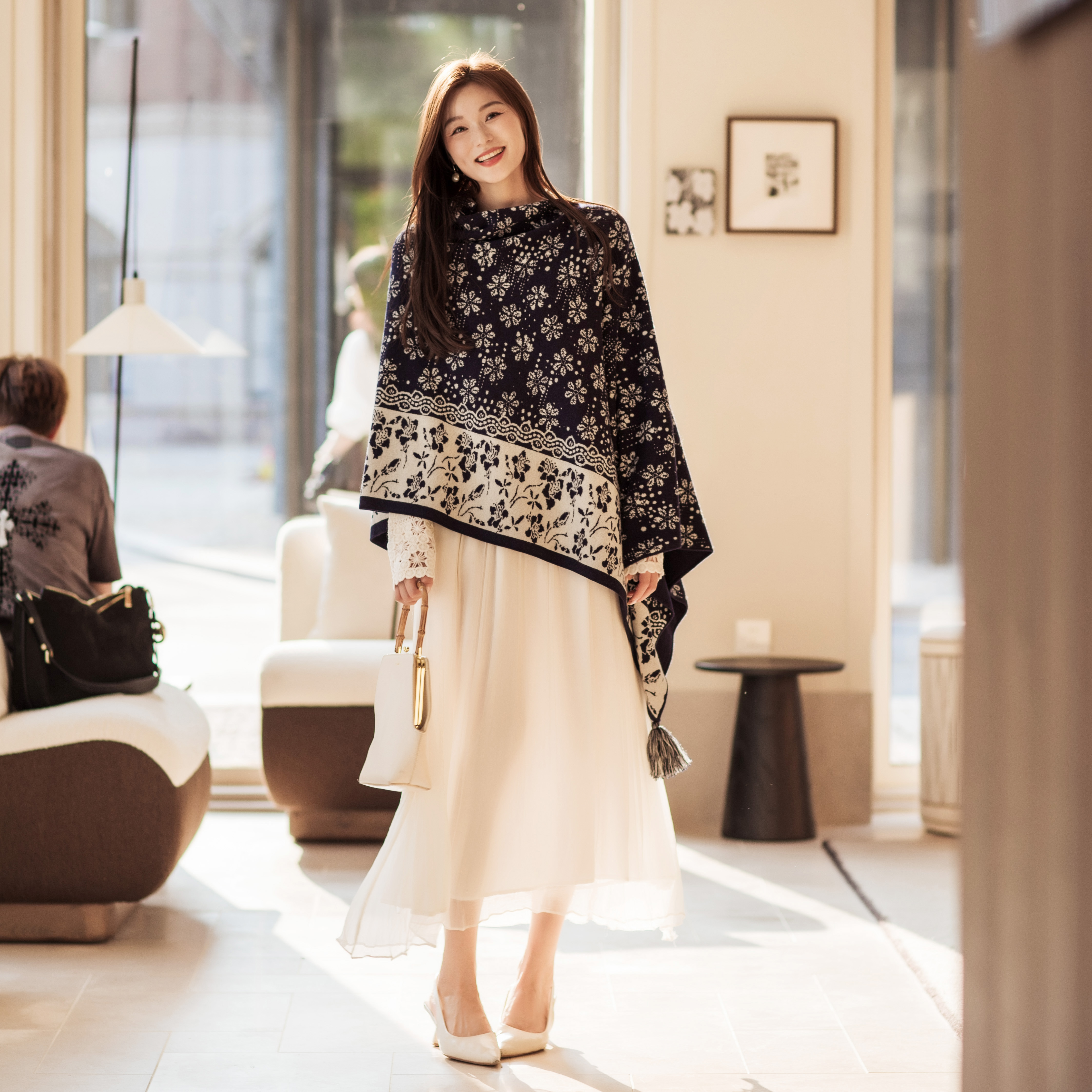 【林栖设计小店】（现货）山茶知雾系列绵羊毛毛织披肩上衣双面穿多色气质保暖2025秋冬新款斗篷女2953023