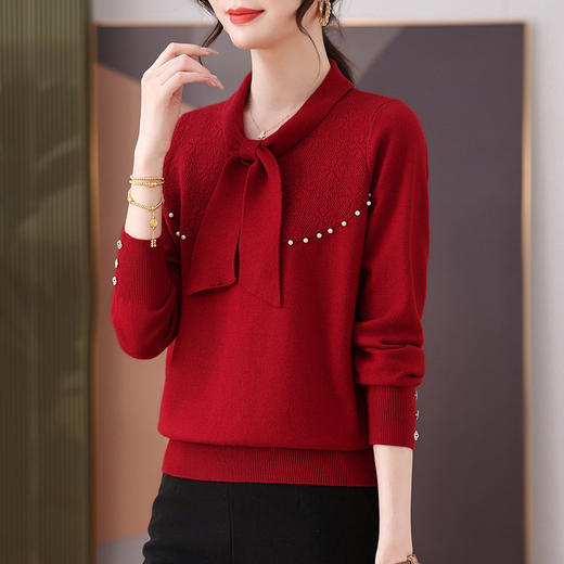 FCY FQ88737圆领蝴蝶结长袖针织衫时尚打底衫 商品图1