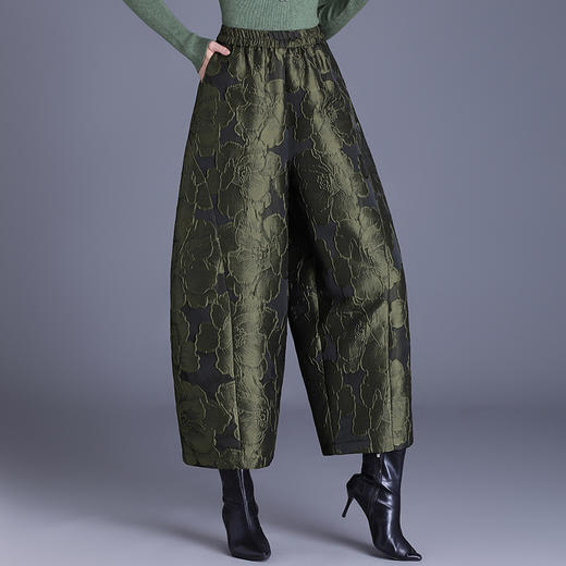 KQL 422H5313轻奢提花花苞裤大码宽松哈伦裤休闲裤 商品图2