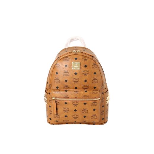 经典老花双侧铆钉通勤聚会 帆布拼皮革 背包双肩包 小号 男女同款 棕色干邑色！ 商品图0