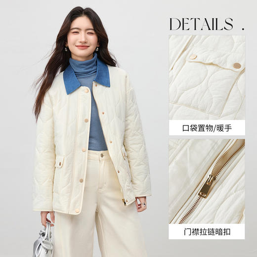 【内购】【夹棉保暖】时尚休闲通勤翻领拉链暗扣两穿袖落肩宽松不臃肿棉服-154M80542 商品图3