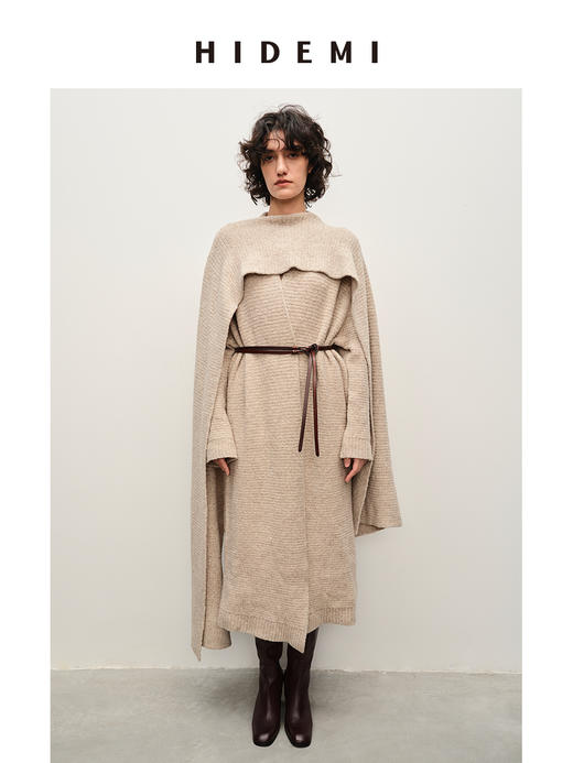 HIDEMI 耗牛毛系列燕麦米加厚款浴袍式腰带款慵懒大衣两件套 大衣/长坎肩 商品图0
