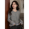 鹿向南「雾灰格笺」灰色长袖针织毛衣女秋季新款宽松设计感上衣L57822 商品缩略图3