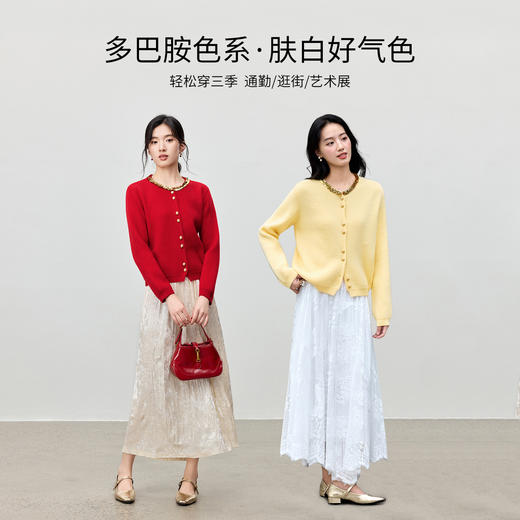 【内购】【璀璨亮片】多巴胺优雅通勤圆领双粒扣落肩袖软糯超弹厚开衫毛衣-W54EB3954 商品图2