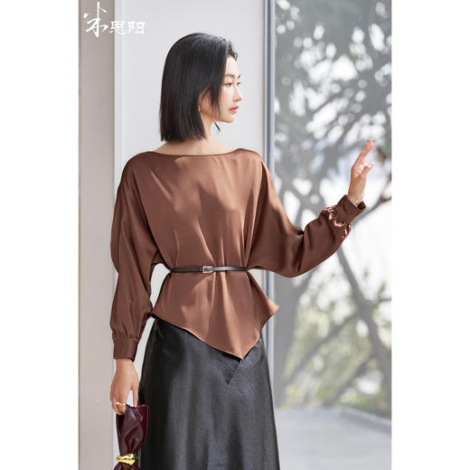 剩M 米思阳2026春季新款复古优雅风圆领收腰衬衫规则下摆气质上衣女3488 商品图1