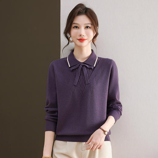 FCY FQ88735翻领长袖小衫上衣洋气妈妈减龄毛衣 商品图1