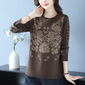 YY11-5517妈妈春秋装洋气提花中款针织衫女2025年秋季新款宽松毛衣打底衫潮