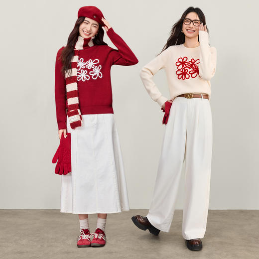 【内购】【好运花】时尚设计感亮丝花朵图案圆领直筒软糯弹力小米绒毛衣-W53EE3864 商品图2