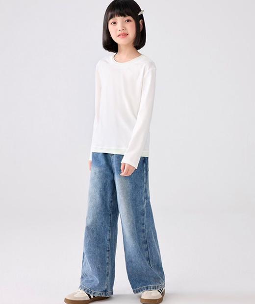 老米优品🎈好品质！120-170码🍃A类面料《45%莱赛尔天丝+45%棉+10%氨纶》假两件长袖tee》马卡龙色儿童宣纸速干长袖衫~ 商品图5