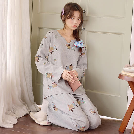 家居服新款学生可爱带胸垫睡衣女秋季套头长袖长裤甜美少女格子卡通可外穿秋冬家居服 商品图8