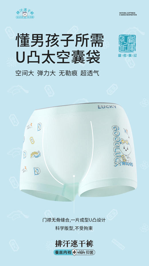治愈小白狗排汗速干裤四角无缝内裤4条装男女童孔庙祈福 商品图7