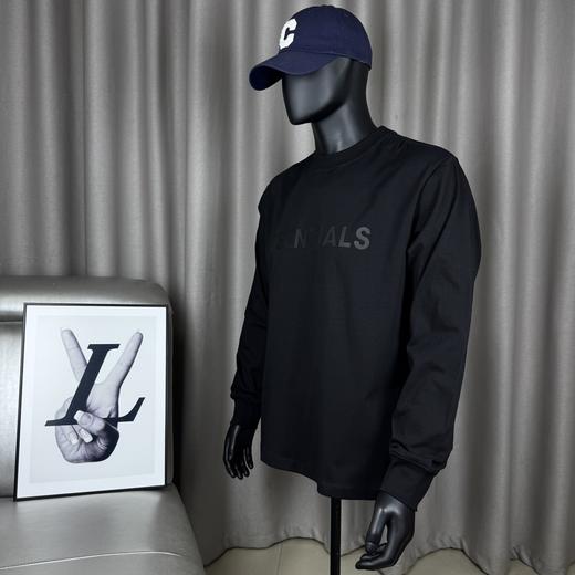 复线胸前单排字母硅胶印花纯色logo圆领套头纯棉长袖打底衫重磅高街情侣款t恤 商品图1