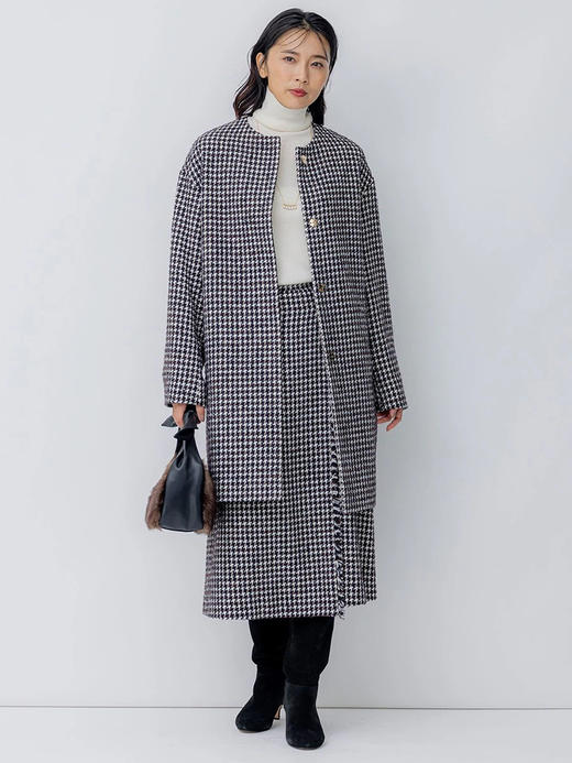 23区日系春季通勤职业OL羊毛混纺千鸟格过膝半身裙A字裙商场同款 商品图2